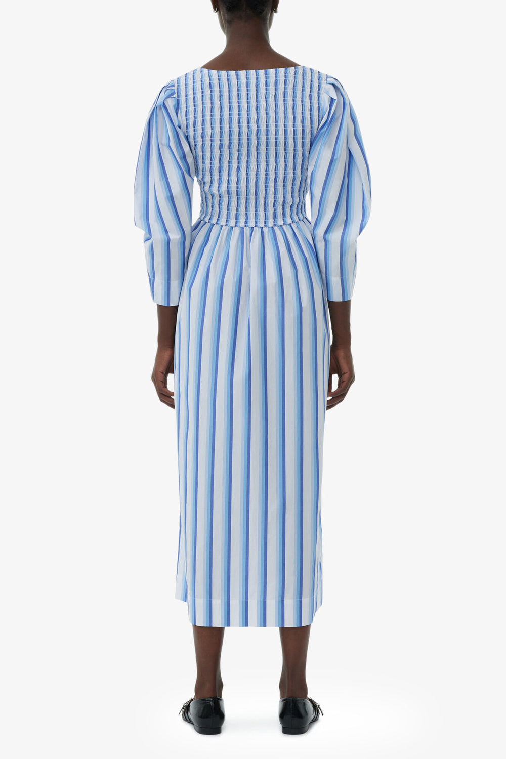 GANNI For Sale Blue Striped Cotton Smock Long Dress