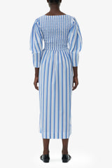 GANNI For Sale Blue Striped Cotton Smock Long Dress