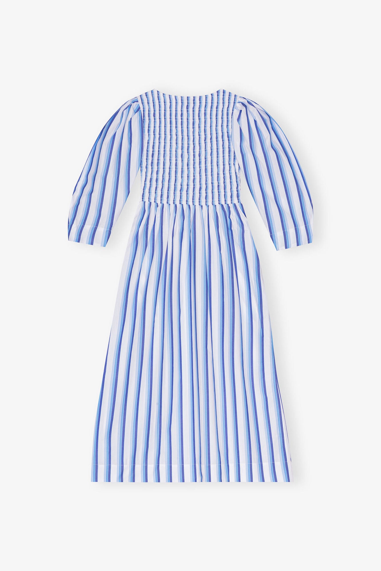 GANNI For Sale Blue Striped Cotton Smock Long Dress