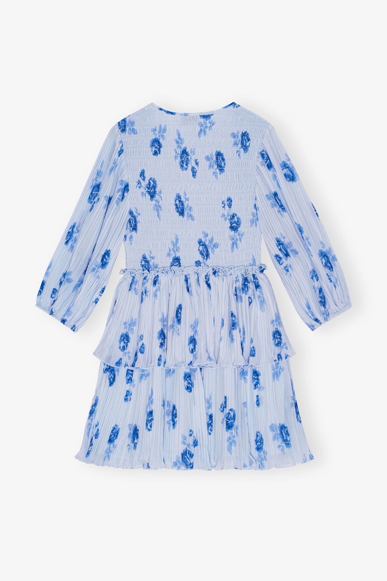 GANNI Outlet Blue Pleated Georgette Flounce Smock Mini Dress
