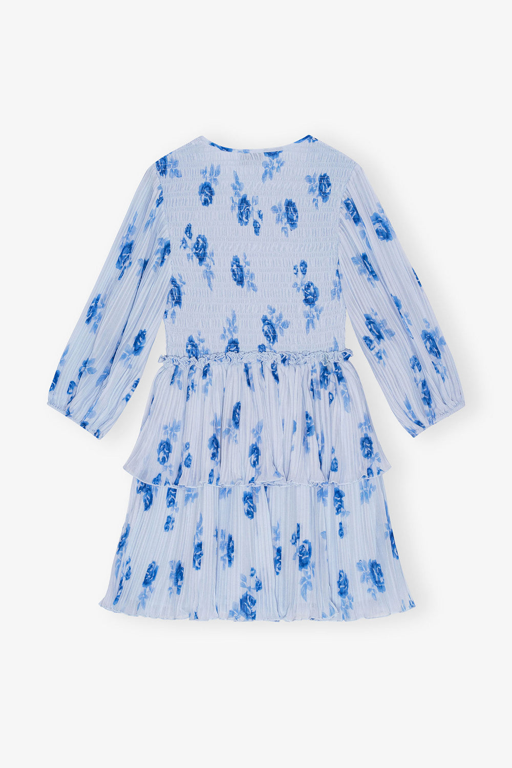 GANNI Outlet Blue Pleated Georgette Flounce Smock Mini Dress