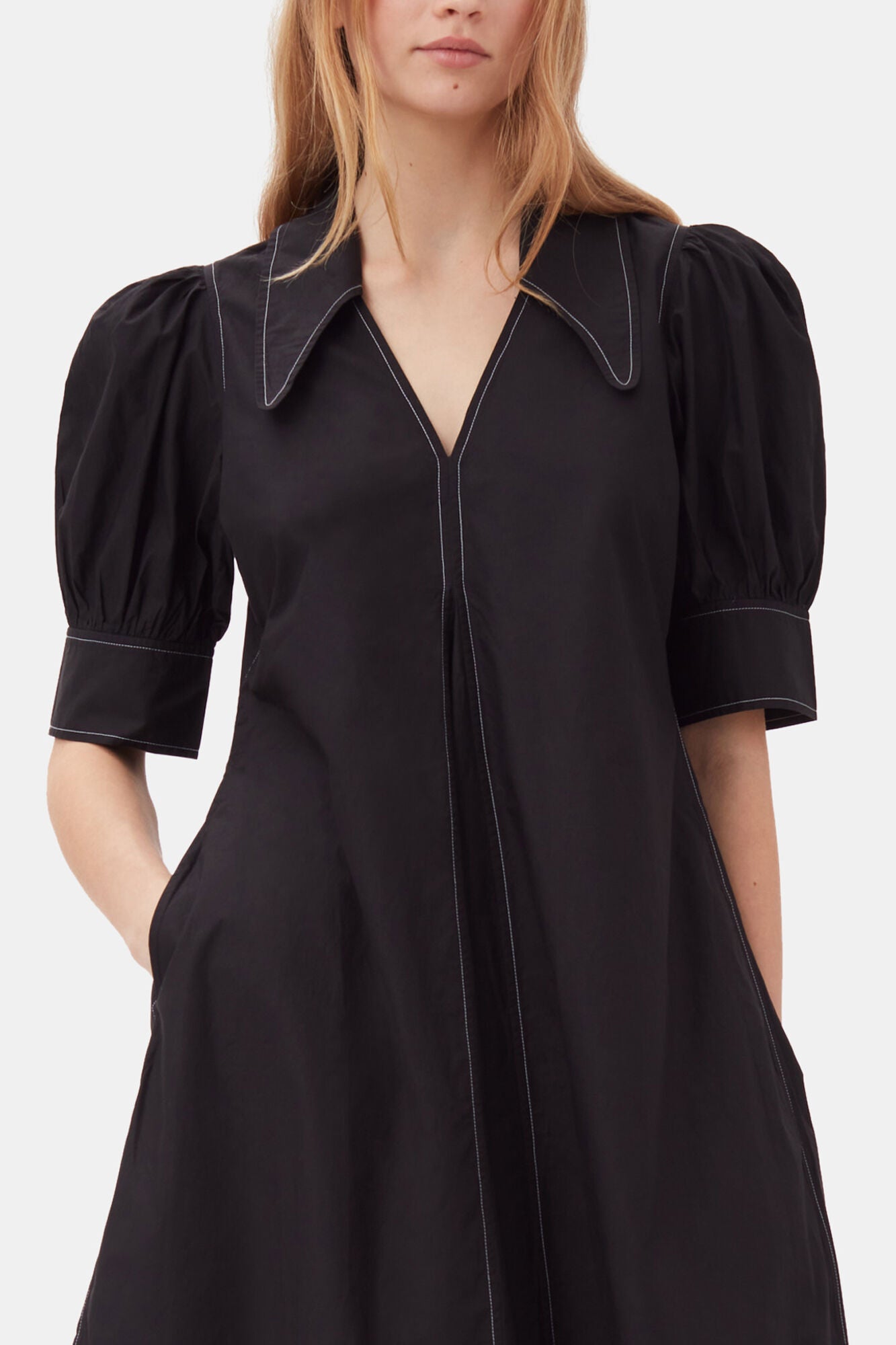 GANNI Hot Sale Cotton Poplin V-Neck Midi Dress