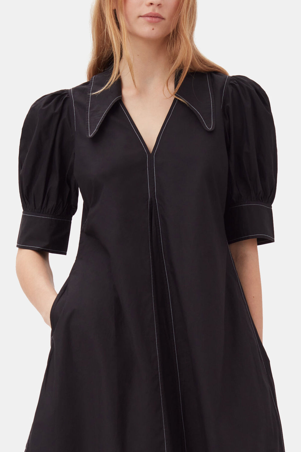 GANNI Hot Sale Cotton Poplin V-Neck Midi Dress