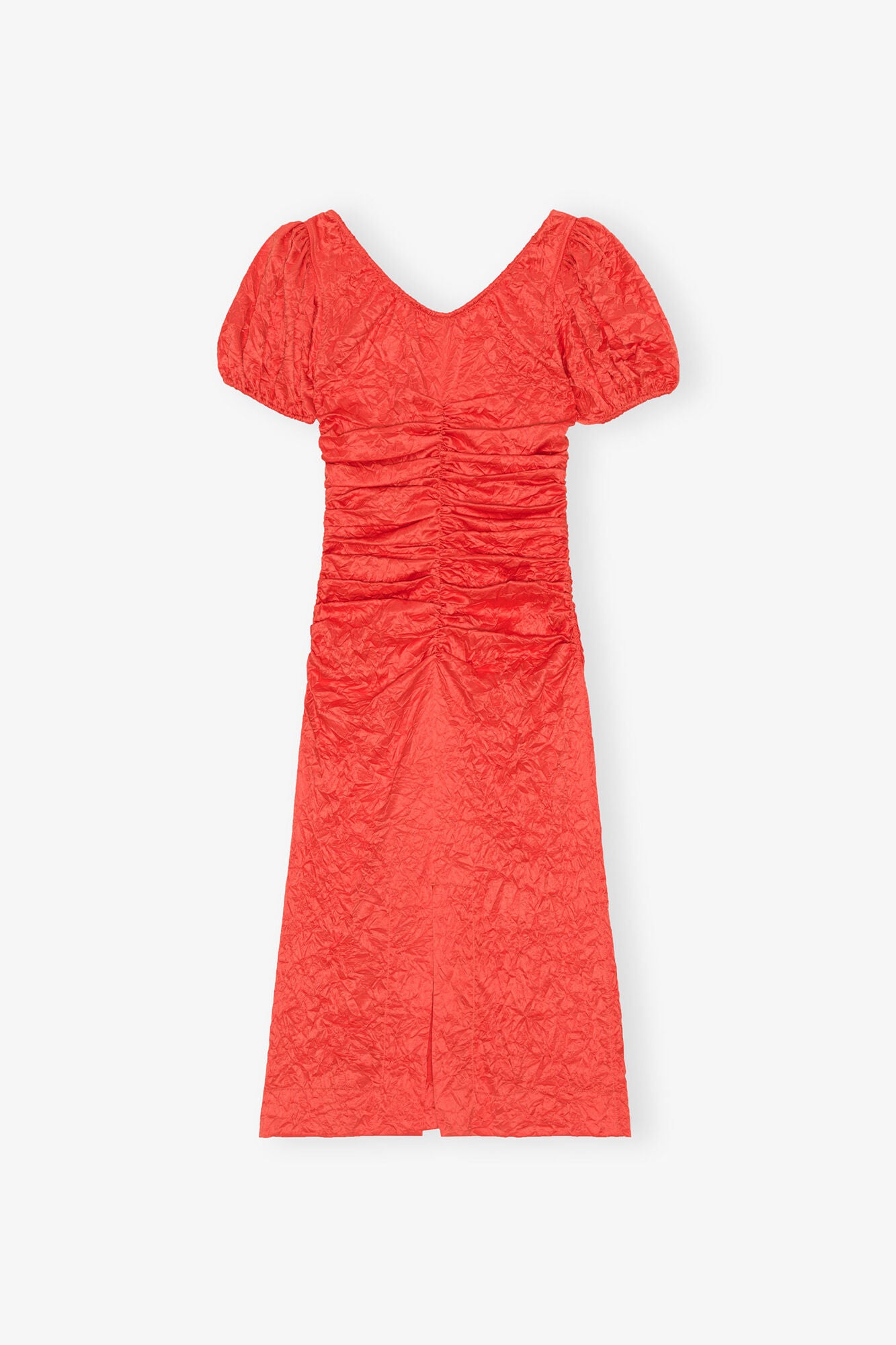 GANNI New Red Crinkled Satin Midi Dress
