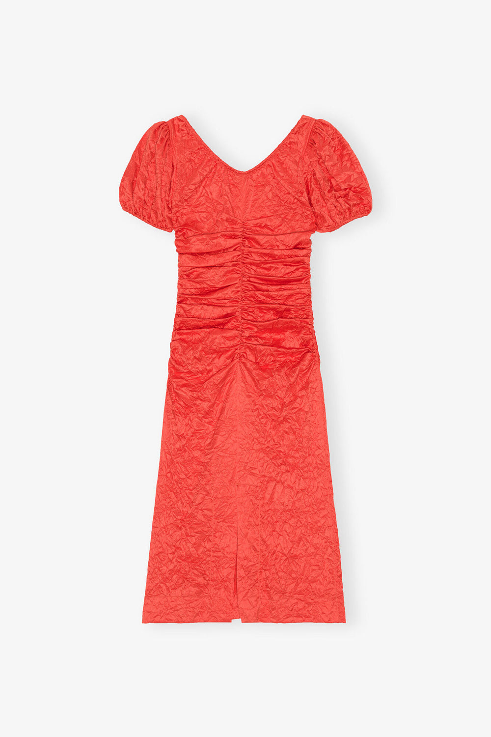 GANNI New Red Crinkled Satin Midi Dress