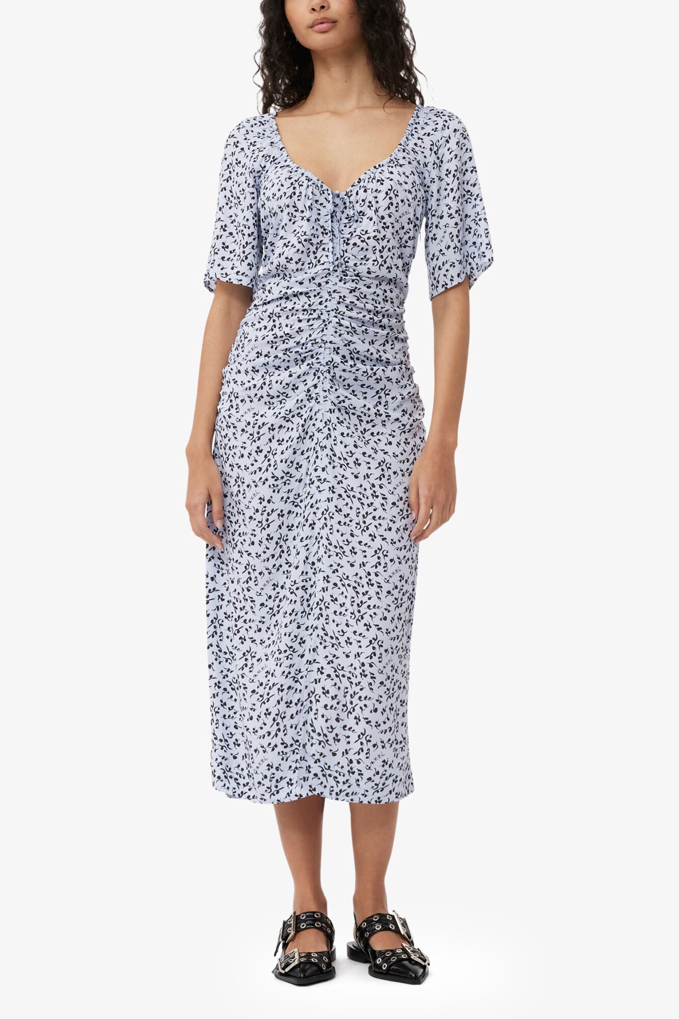 GANNI Online Printed Crepe U-neck Midi Dress