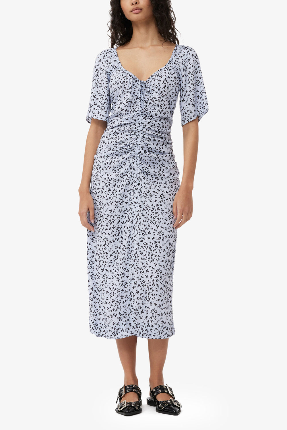 GANNI Online Printed Crepe U-neck Midi Dress
