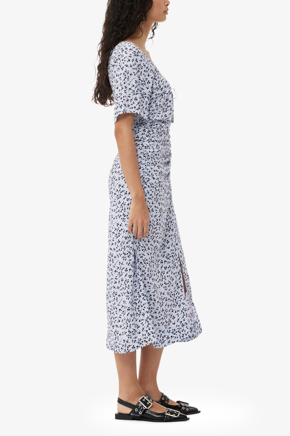 GANNI Online Printed Crepe U-neck Midi Dress