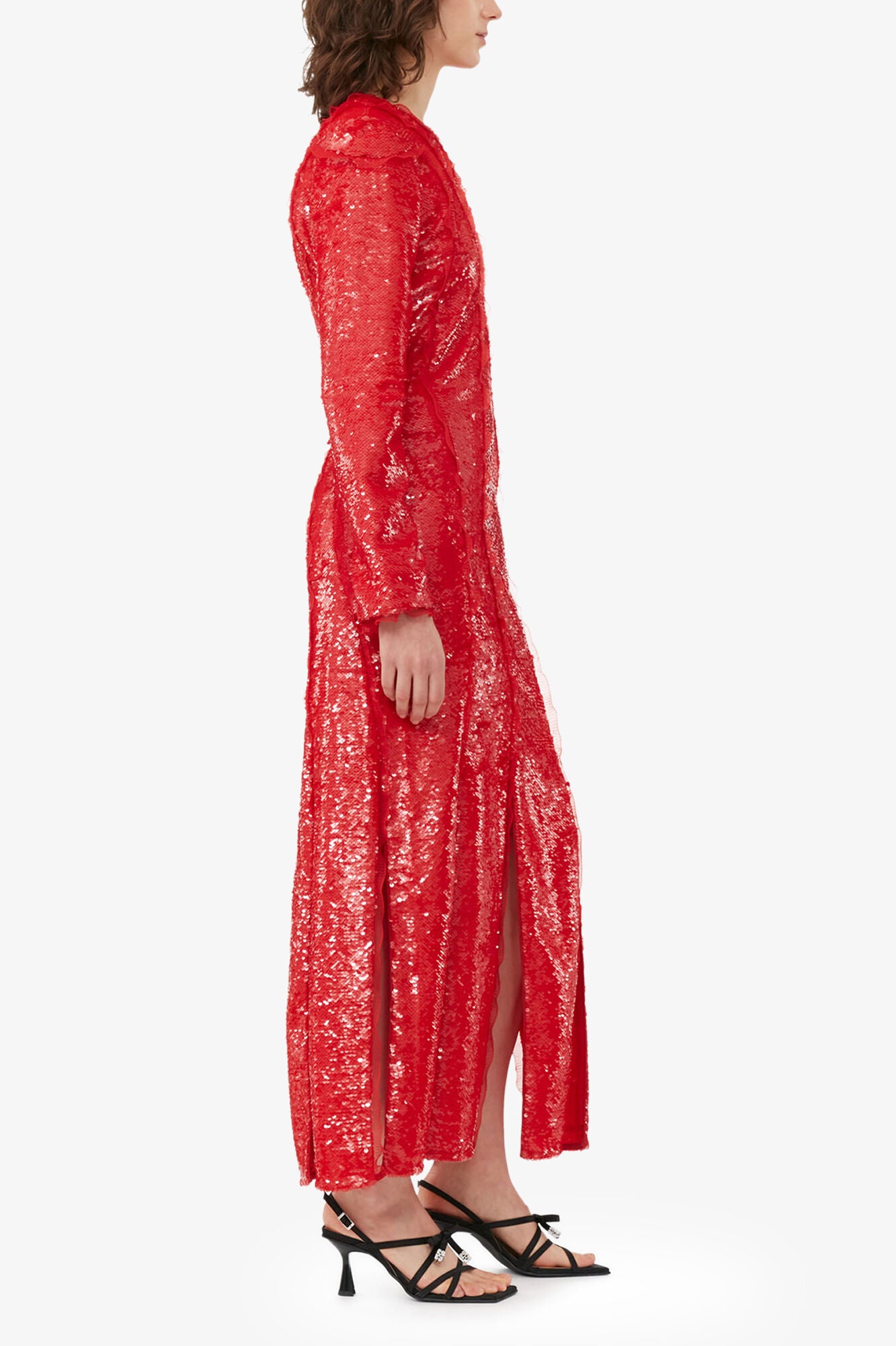 GANNI Discount Red Sequins Maxi Dress