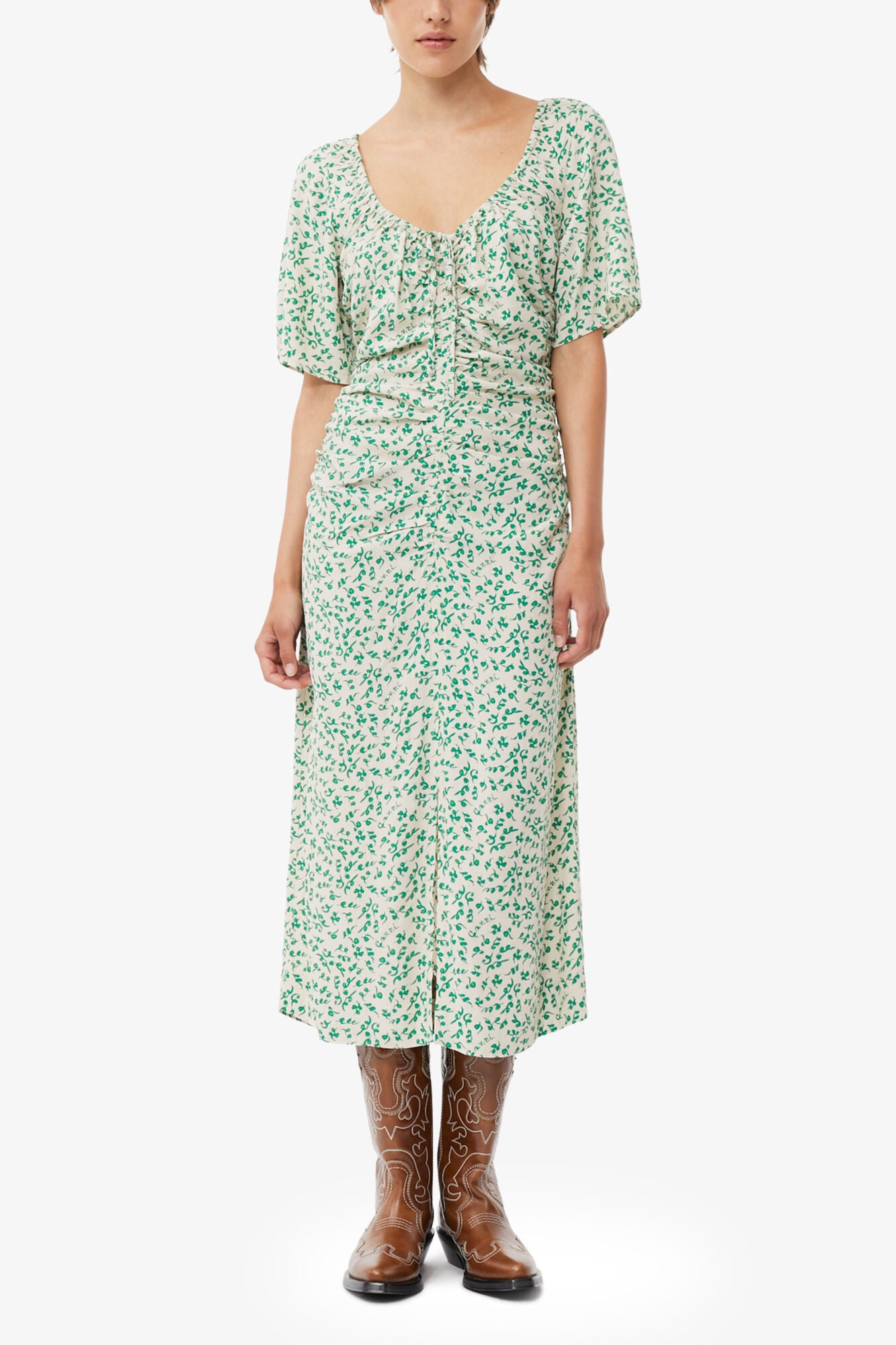GANNI On Sale Printed Crepe U-neck Midi Dress