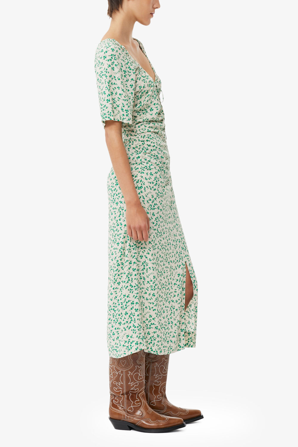 GANNI On Sale Printed Crepe U-neck Midi Dress
