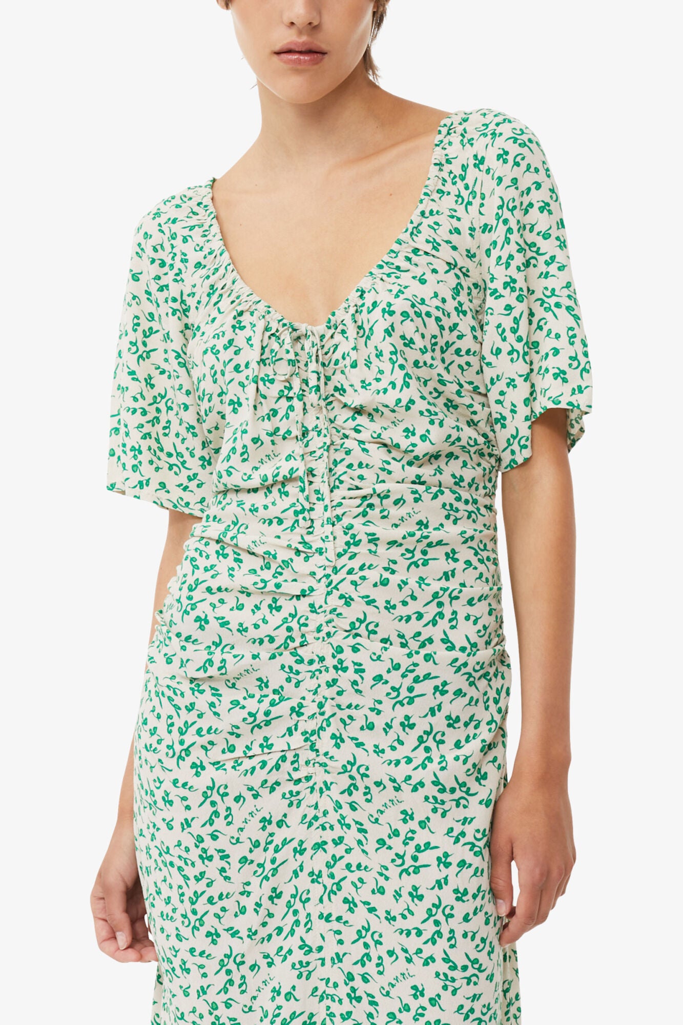 GANNI On Sale Printed Crepe U-neck Midi Dress