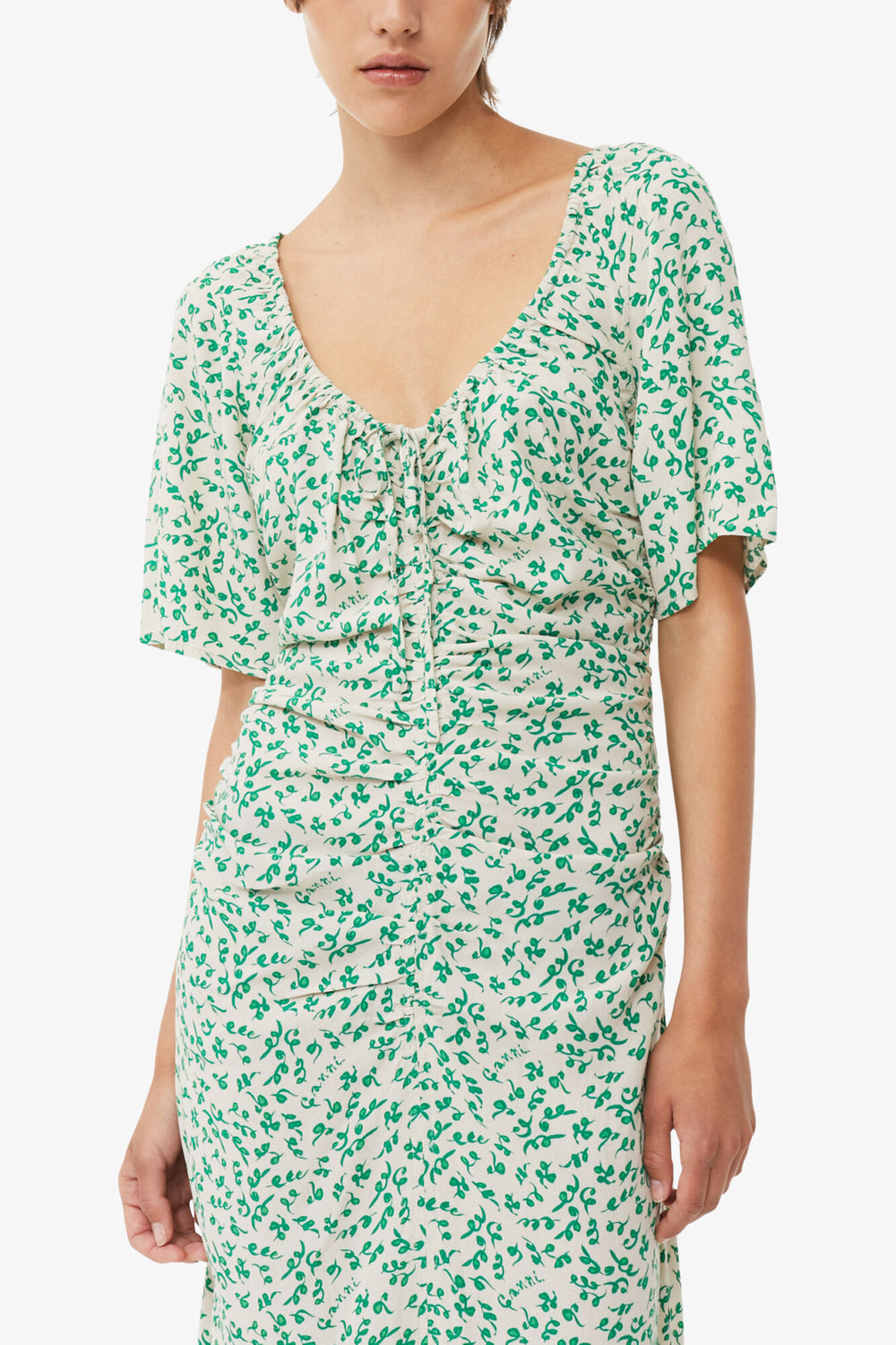 GANNI On Sale Printed Crepe U-neck Midi Dress