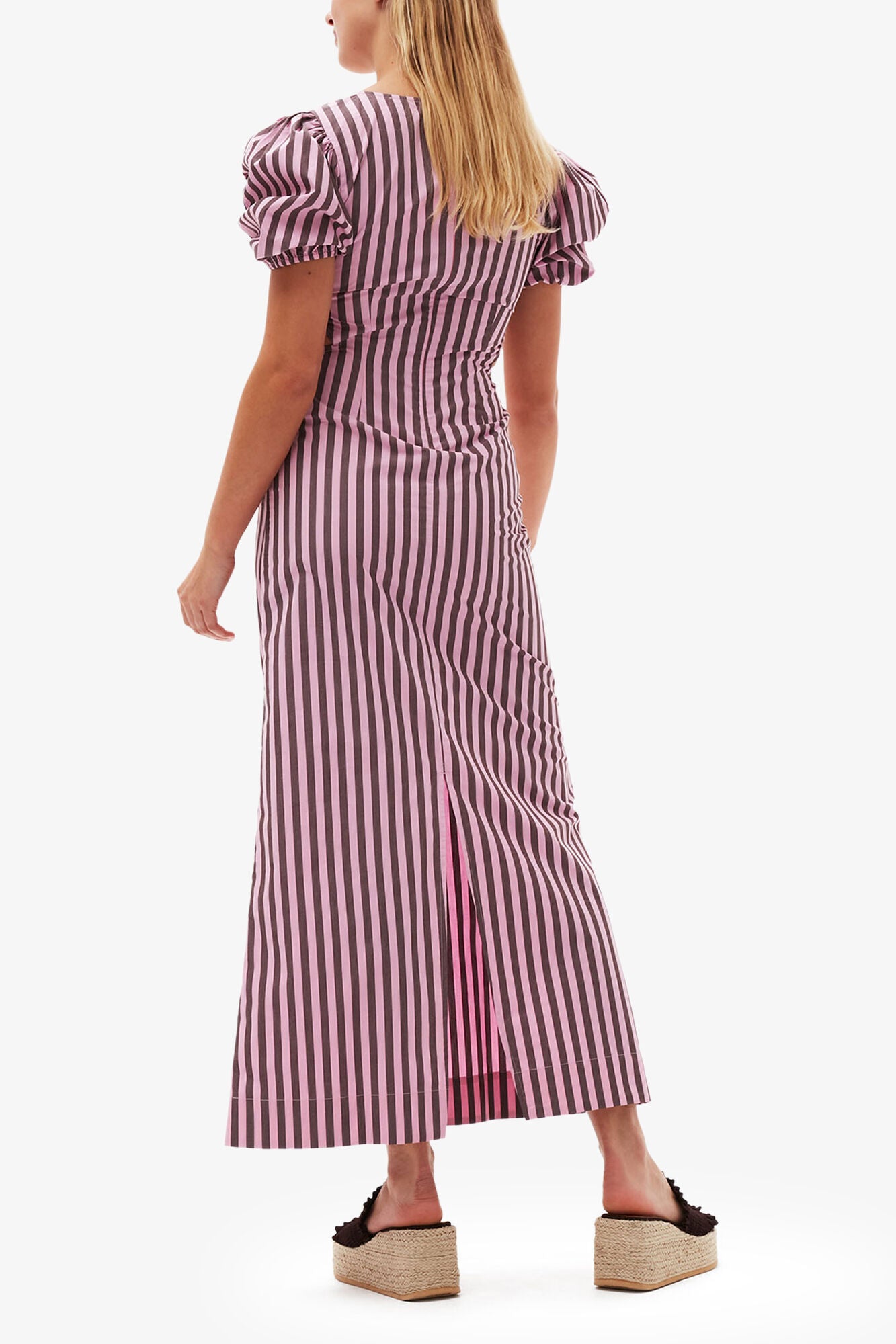 GANNI New Striped Cotton Cutout Dress