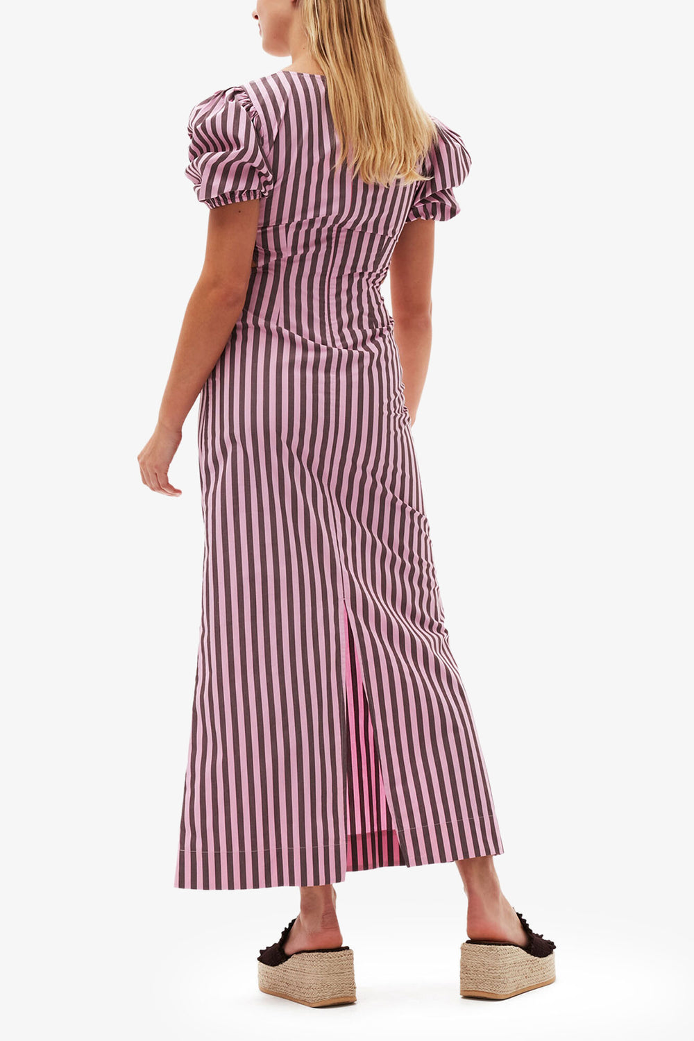 GANNI New Striped Cotton Cutout Dress