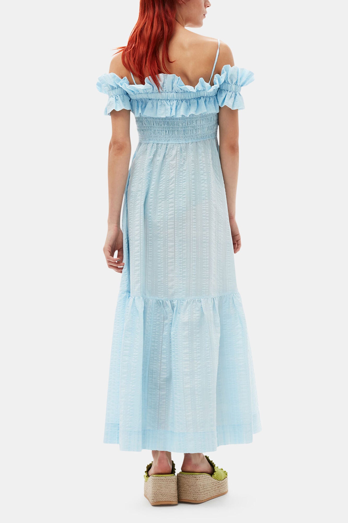 GANNI Sale Seersucker Check Smock Maxi Dress