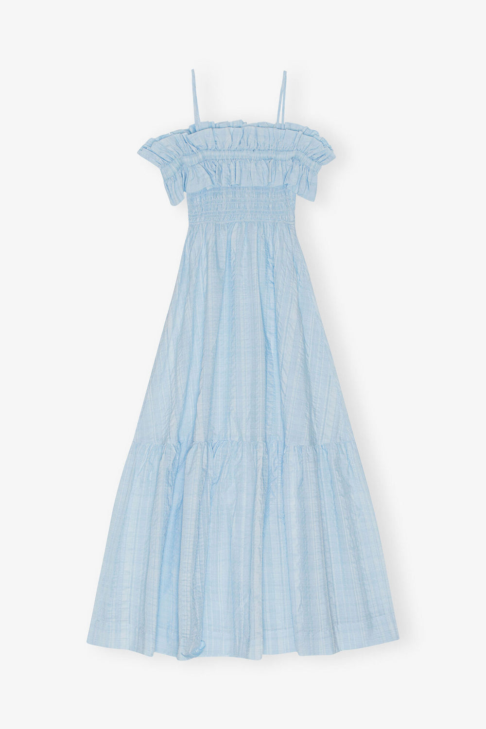 GANNI Sale Seersucker Check Smock Maxi Dress