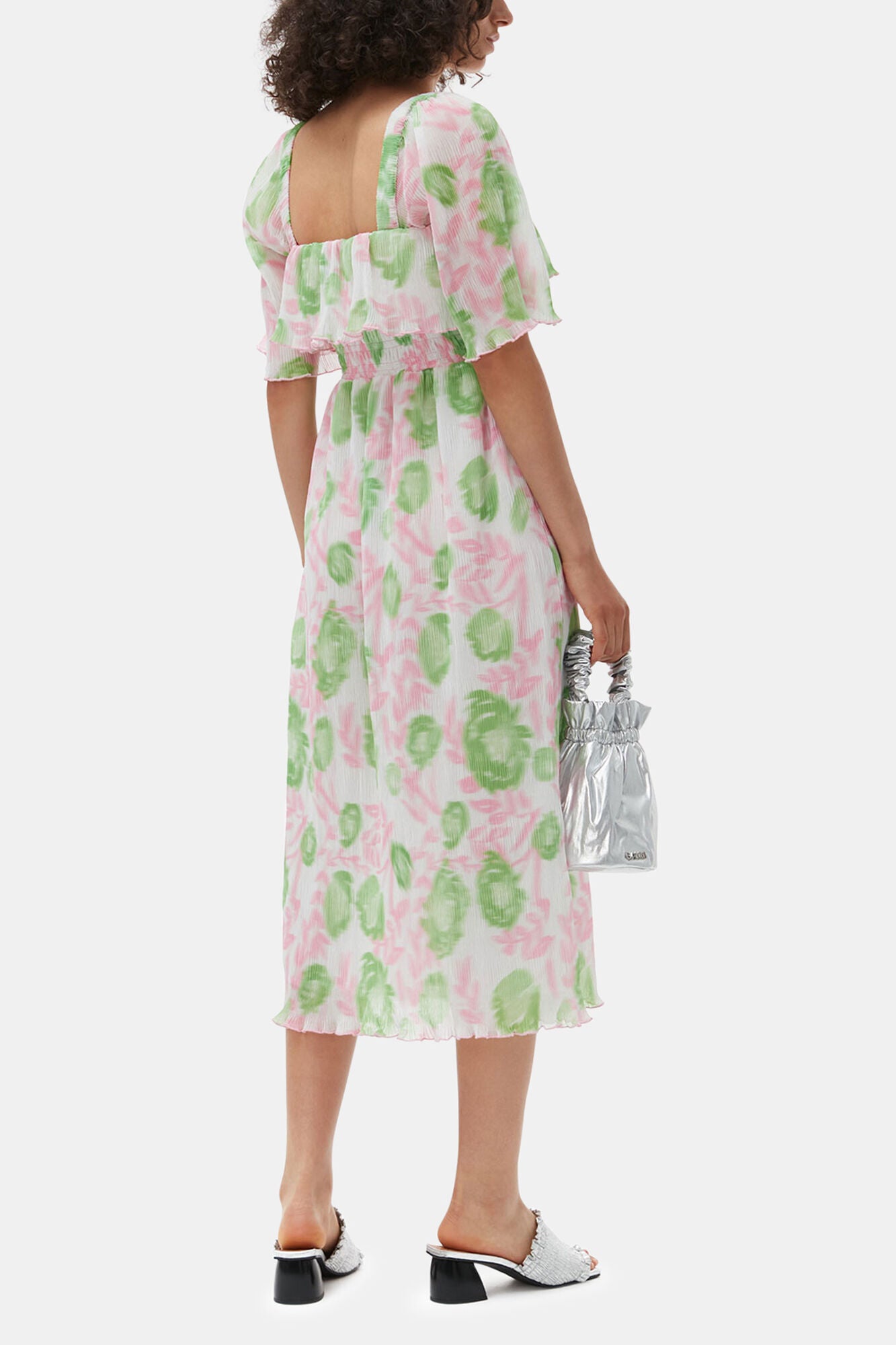 GANNI Discount Pleated Georgette Midi Smock Dress