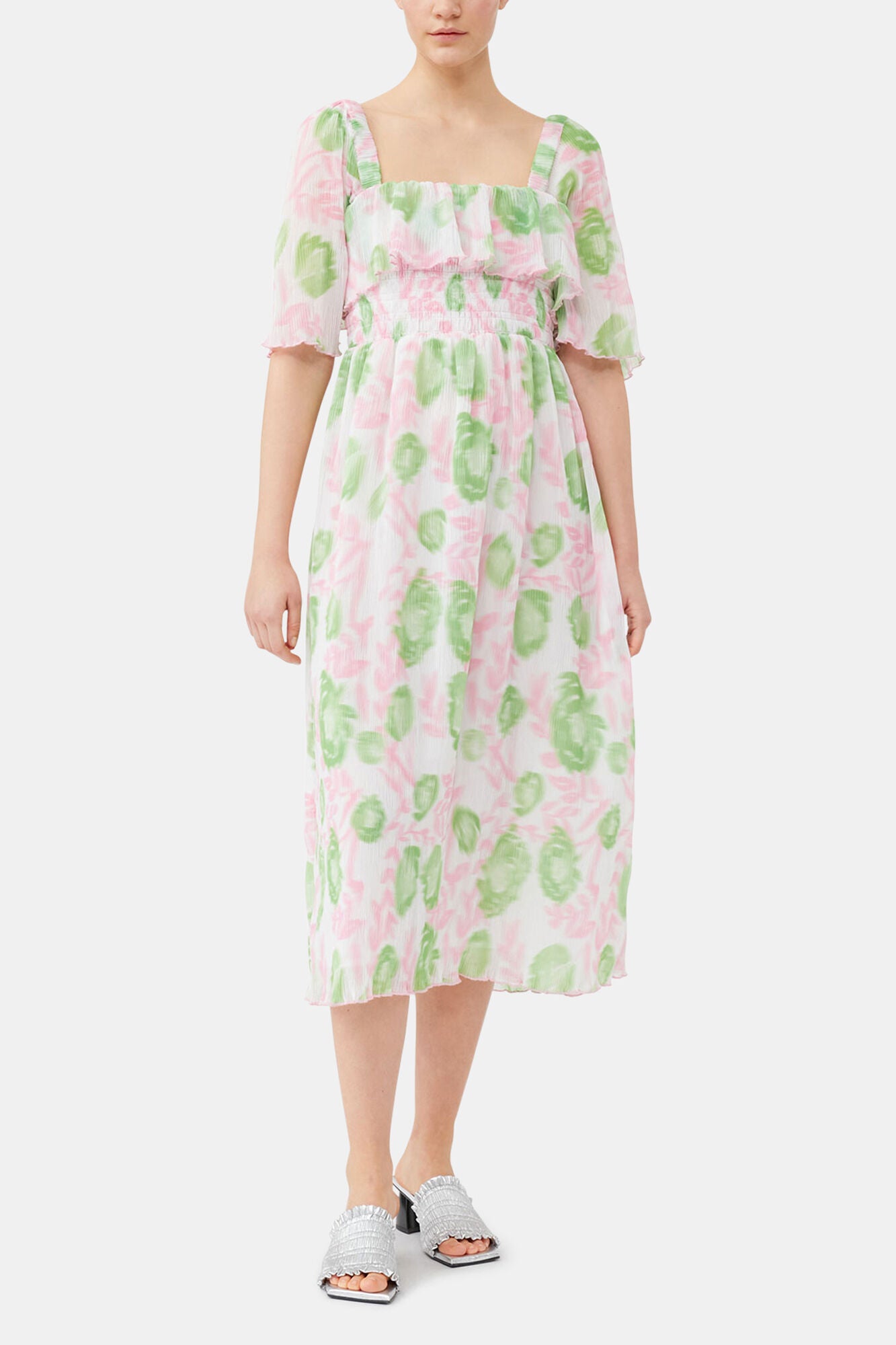 GANNI Discount Pleated Georgette Midi Smock Dress