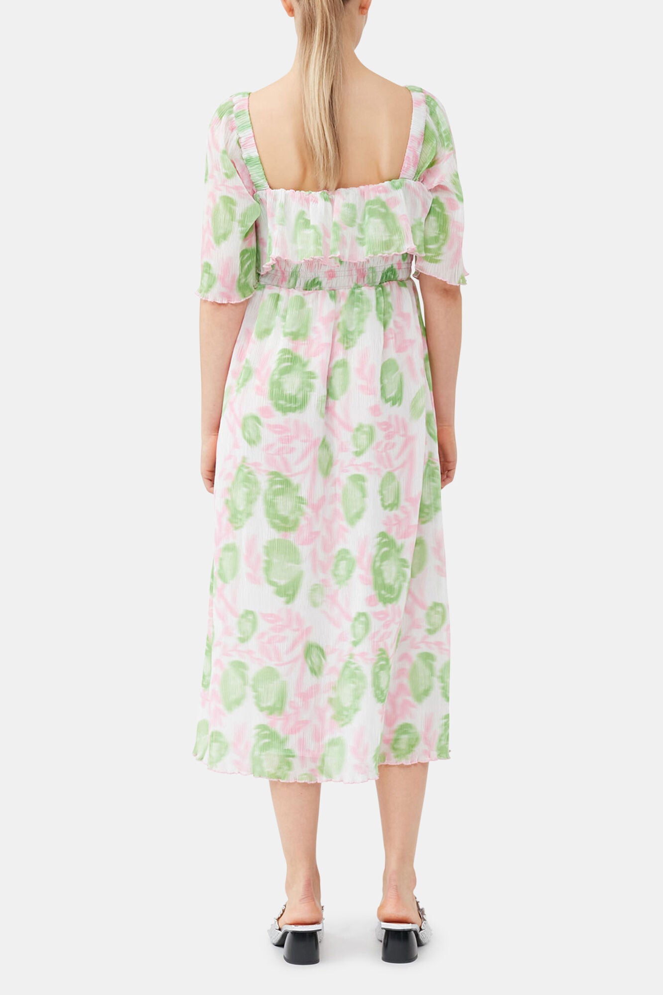 GANNI Discount Pleated Georgette Midi Smock Dress