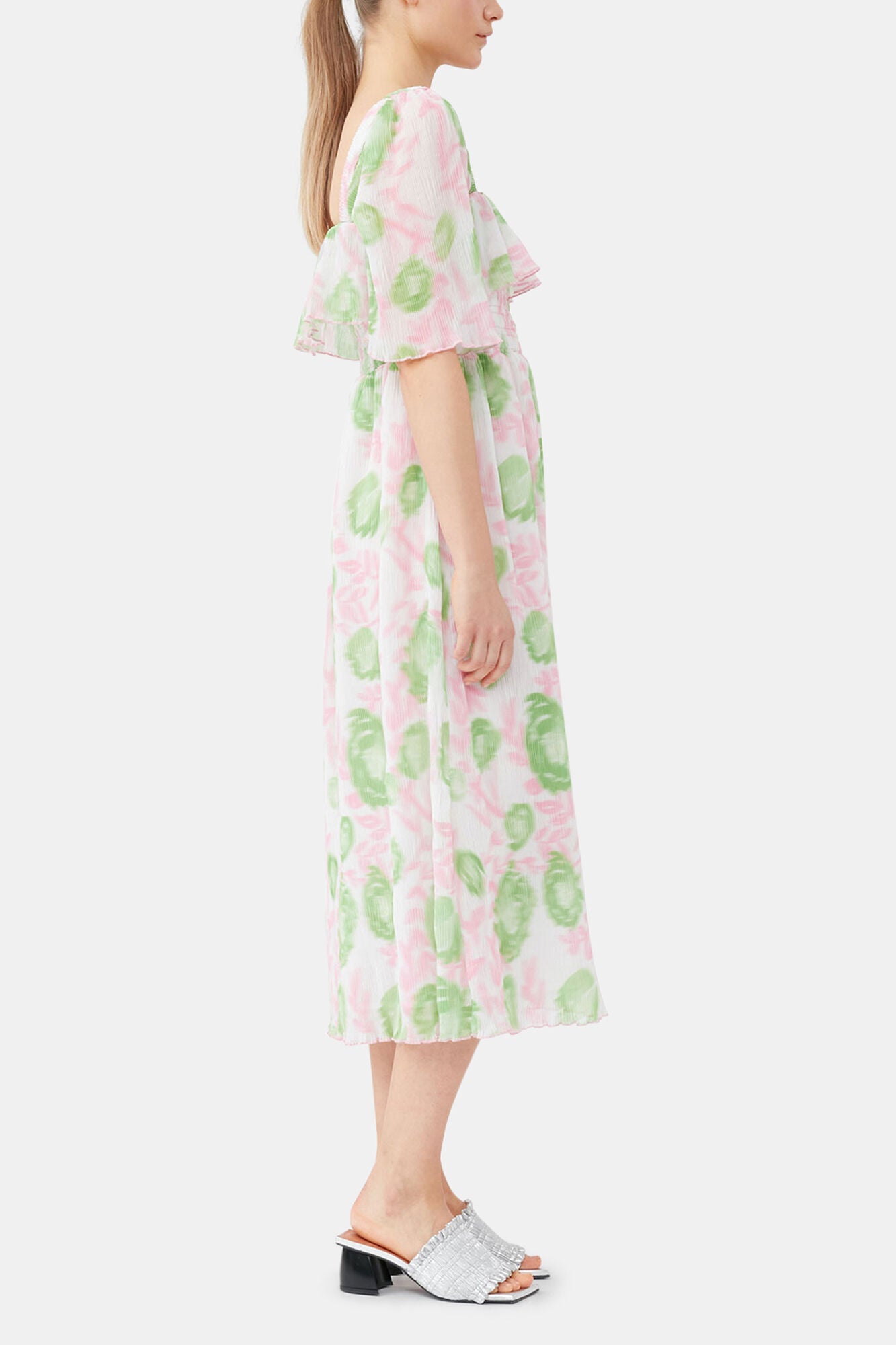 GANNI Discount Pleated Georgette Midi Smock Dress