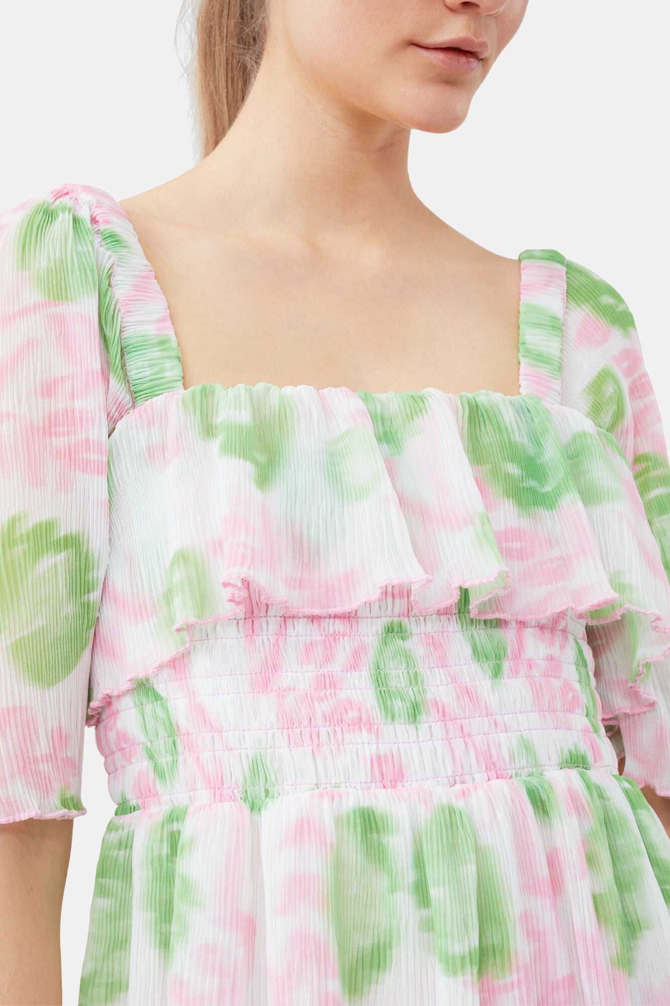 GANNI Discount Pleated Georgette Midi Smock Dress