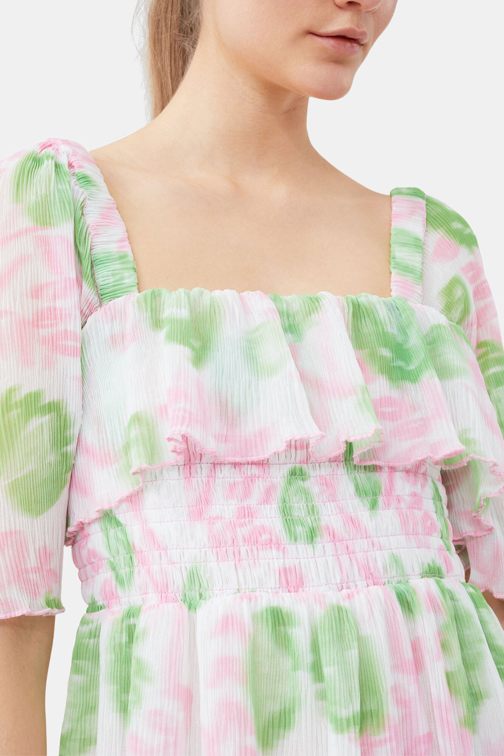 GANNI Discount Pleated Georgette Midi Smock Dress