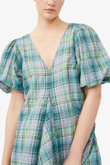 GANNI For Sale Seersucker Check V-Neck Mini Dress