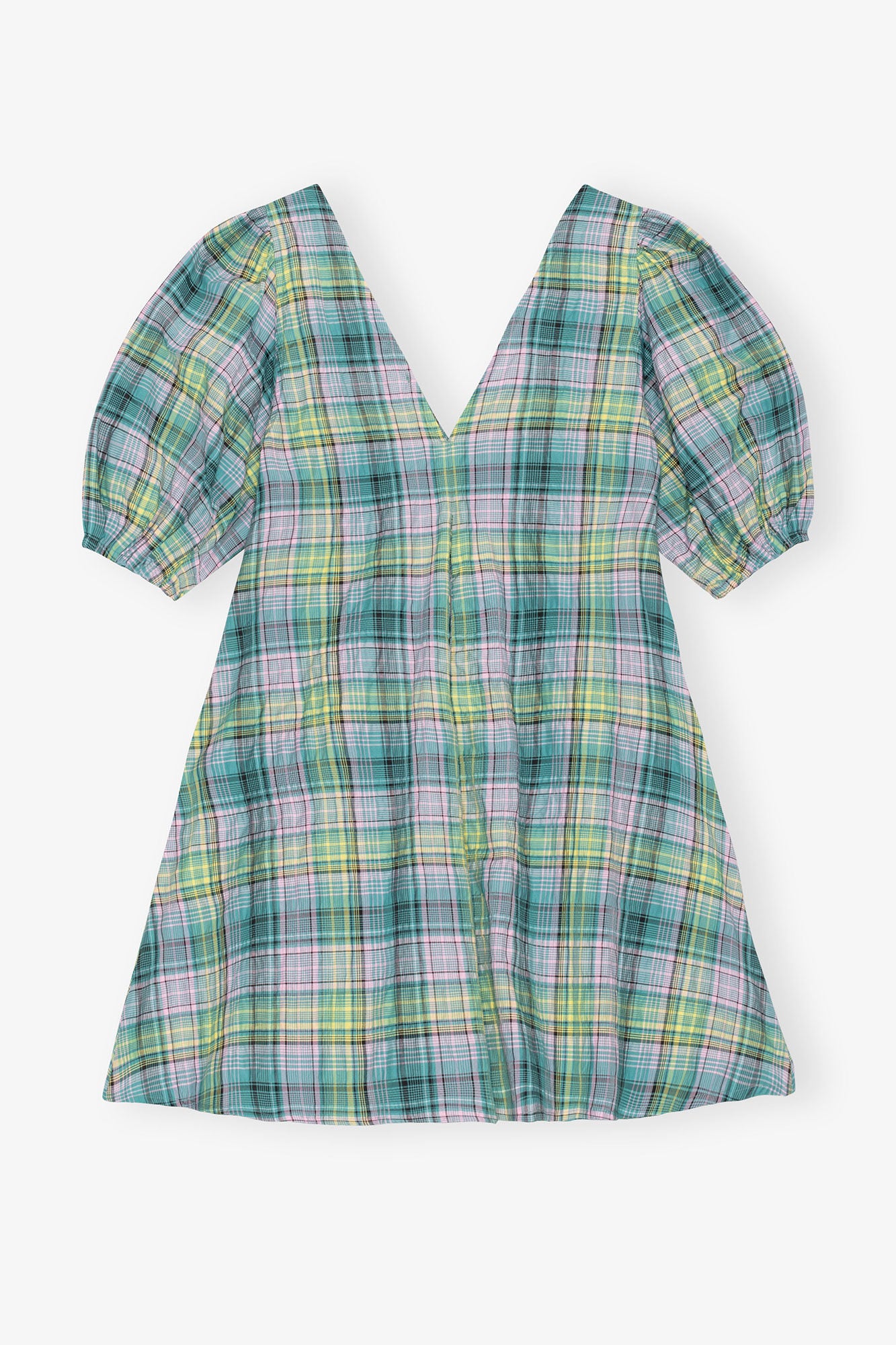 GANNI For Sale Seersucker Check V-Neck Mini Dress