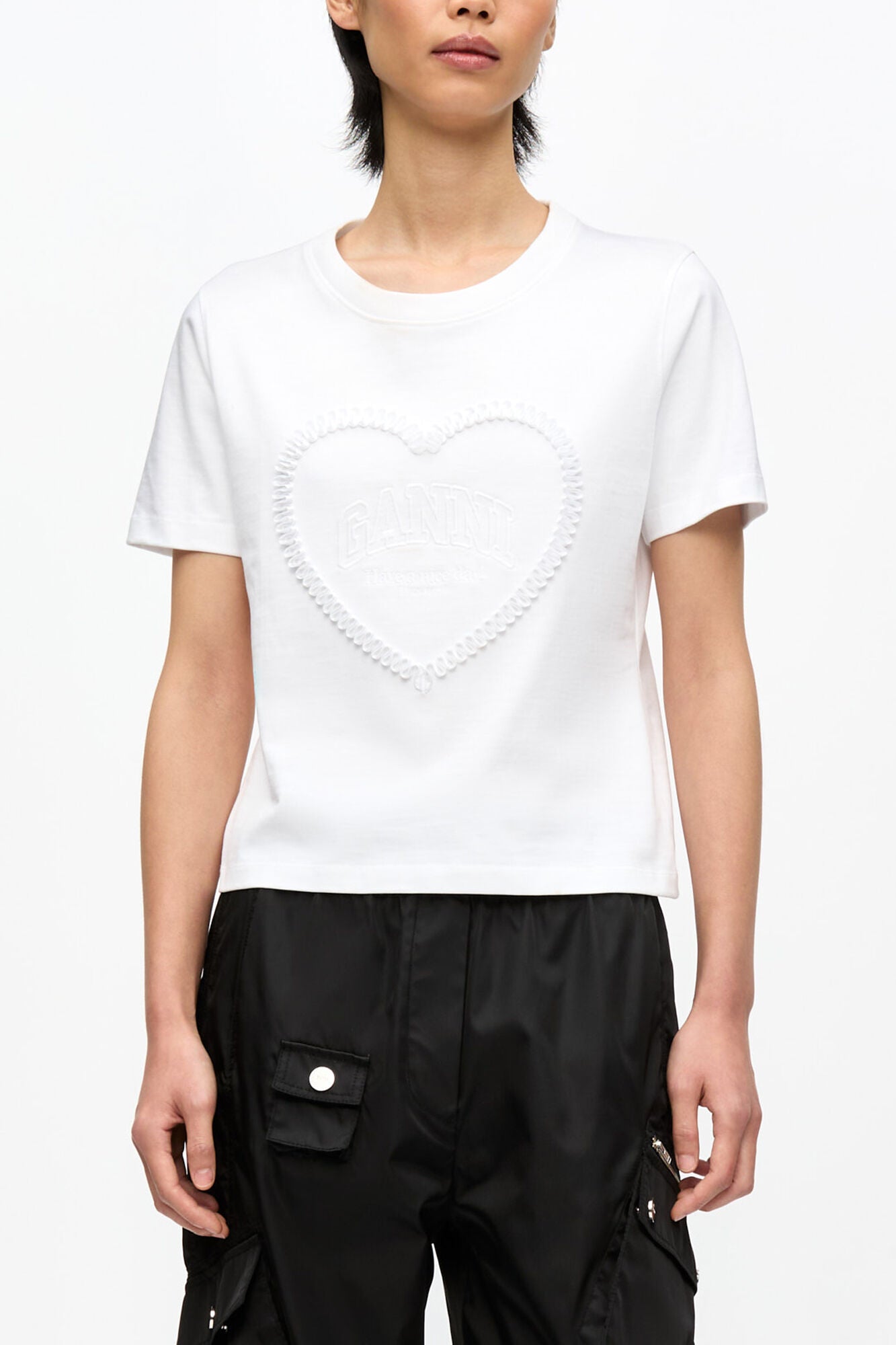 GANNI us White Cropped Heart T-shirt