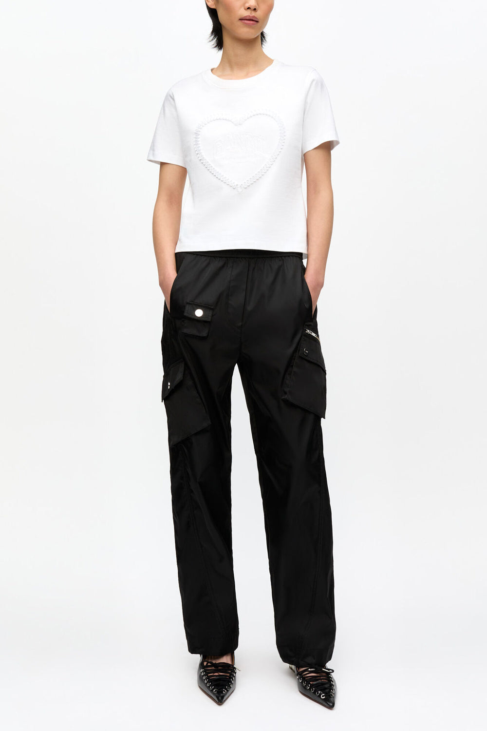 GANNI us White Cropped Heart T-shirt