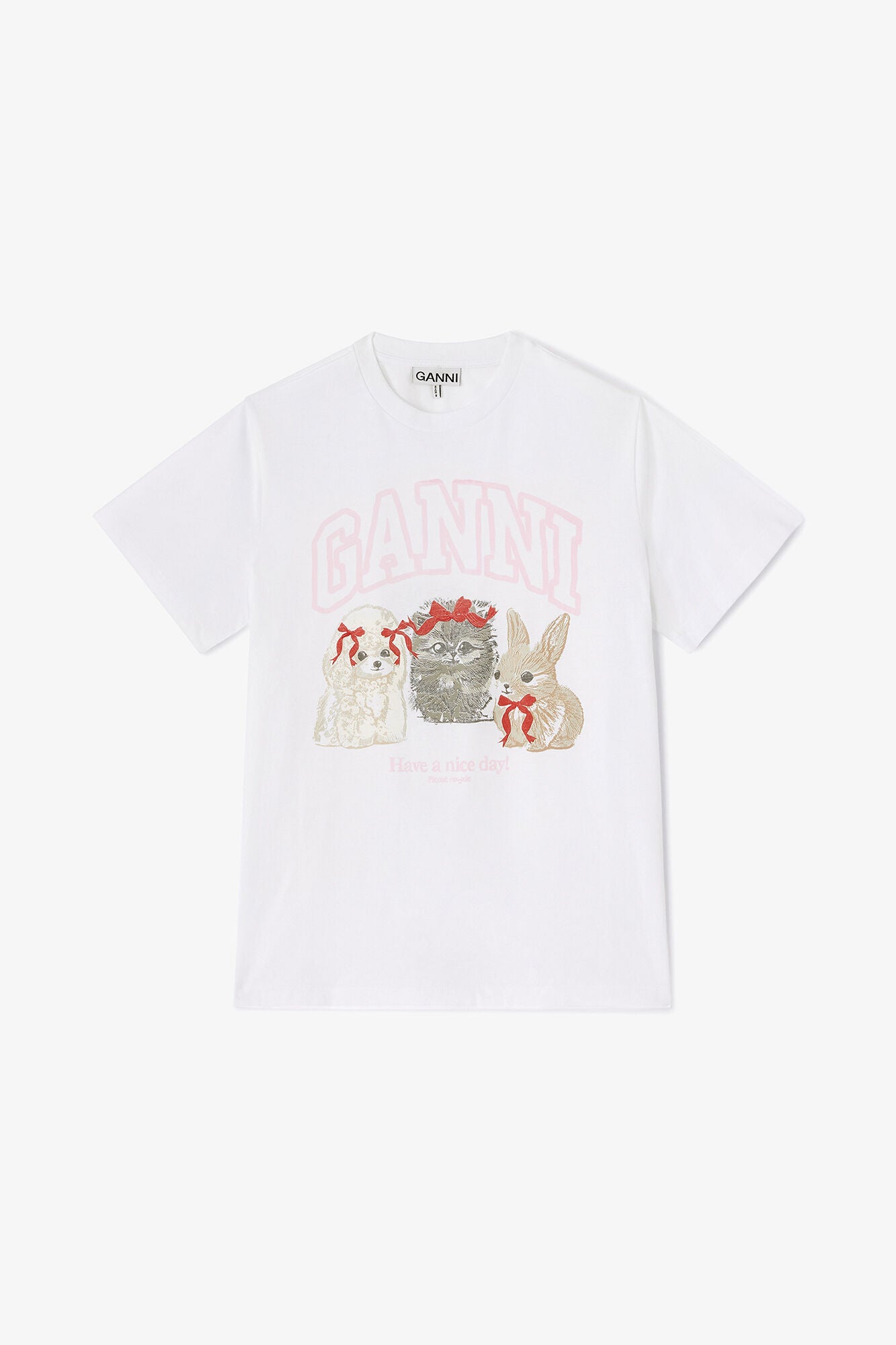 GANNI Online White Animals Print T-shirt