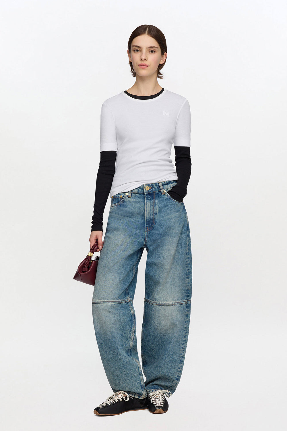GANNI Sale White Soft Cotton Rib Short Sleeve T-shirt