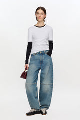 GANNI Sale White Soft Cotton Rib Short Sleeve T-shirt