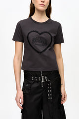 GANNI Discount Black Cropped Heart T-shirt
