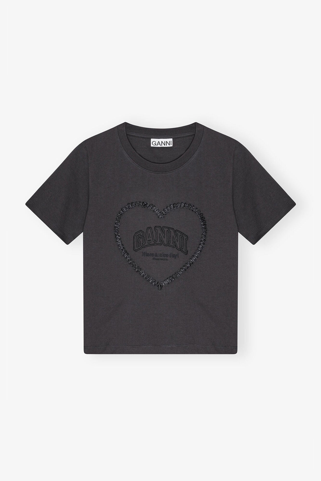 GANNI Discount Black Cropped Heart T-shirt