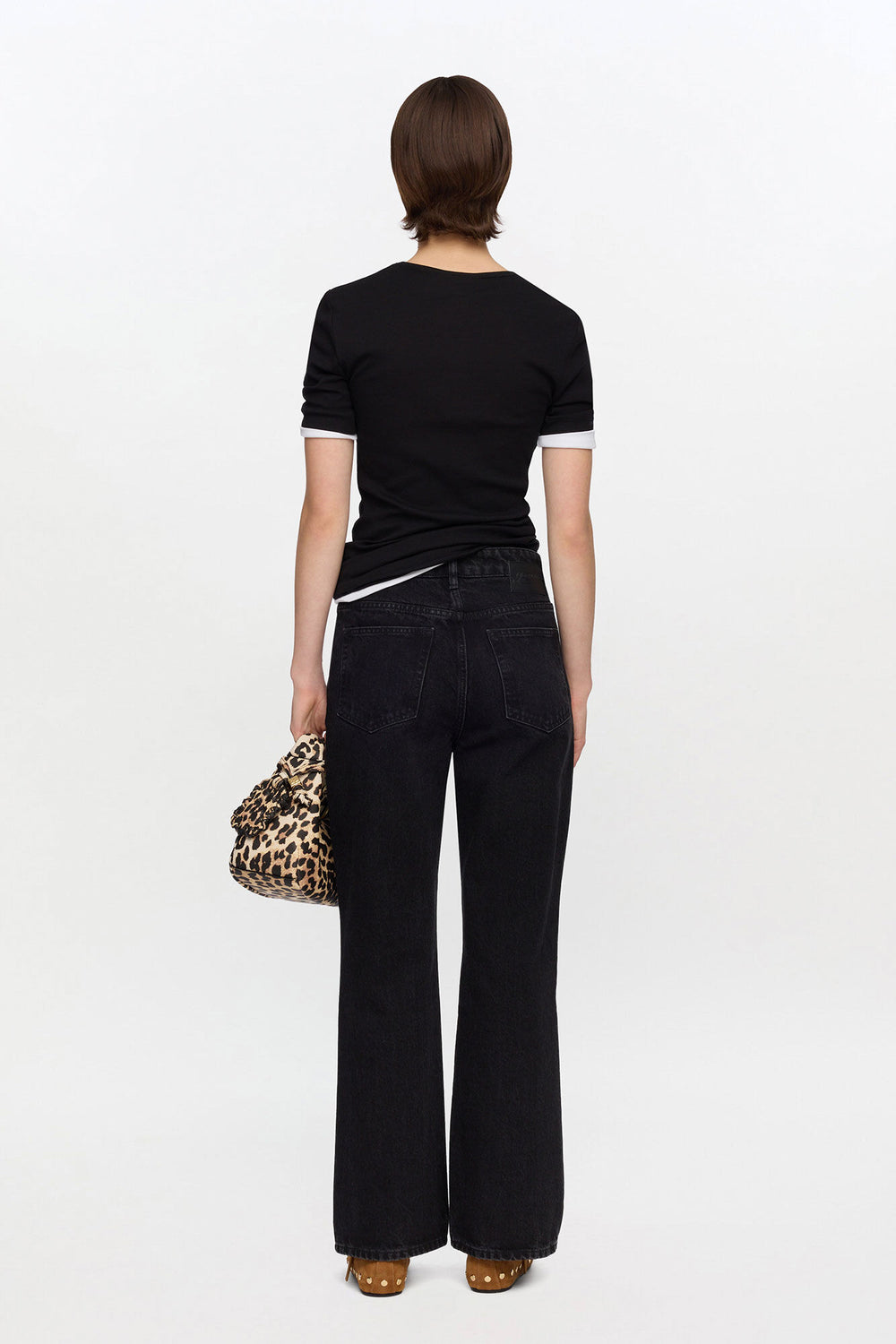 GANNI New Black Soft Cotton Rib T-Shirt