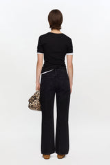 GANNI New Black Soft Cotton Rib T-Shirt