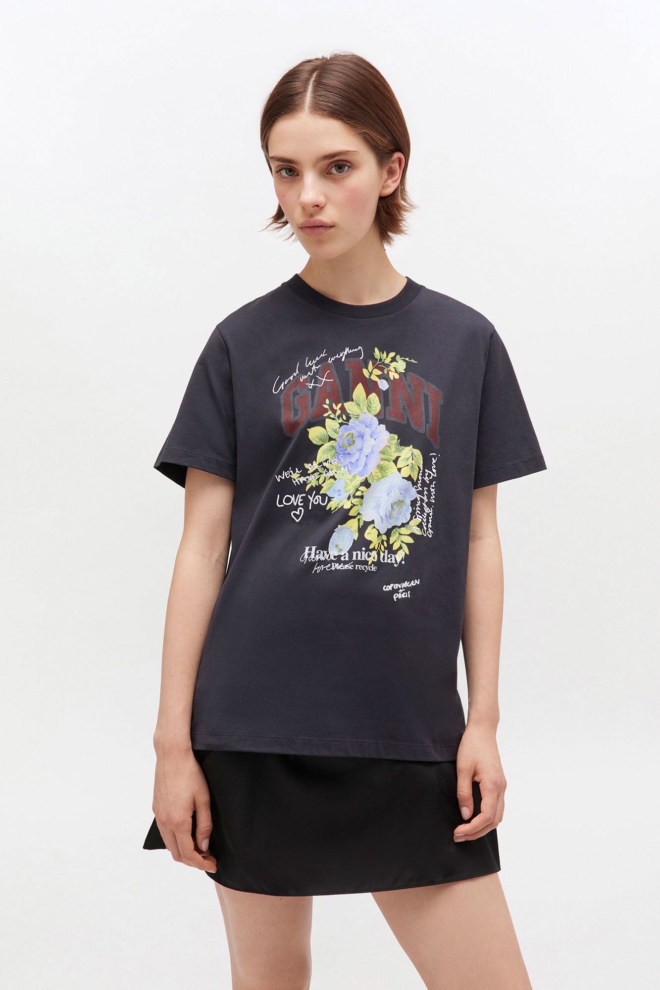 GANNI Sale Black Rose T-shirt