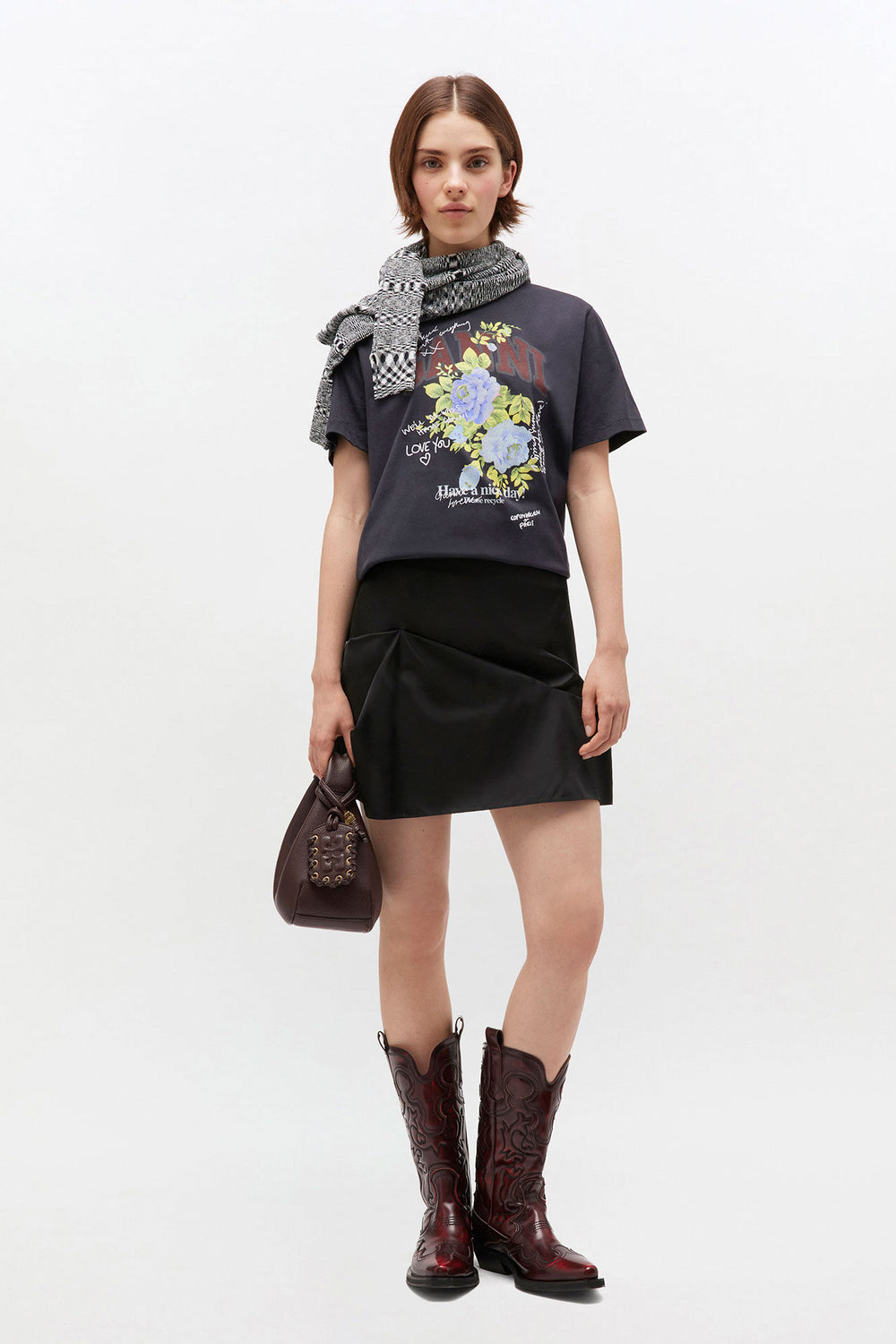 GANNI Sale Black Rose T-shirt