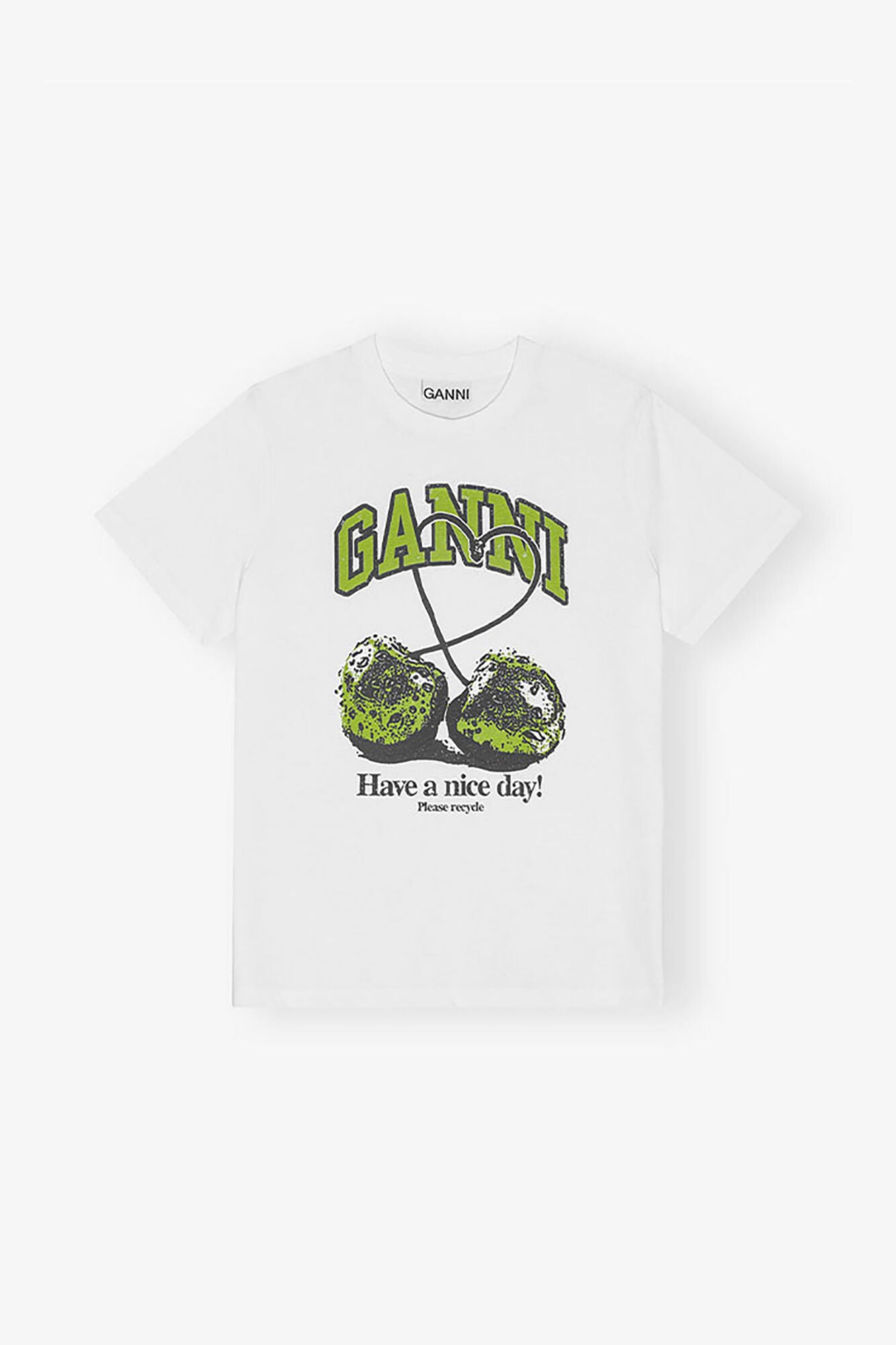 GANNI New White Basic Jersey Cherry Relaxed T-shirt