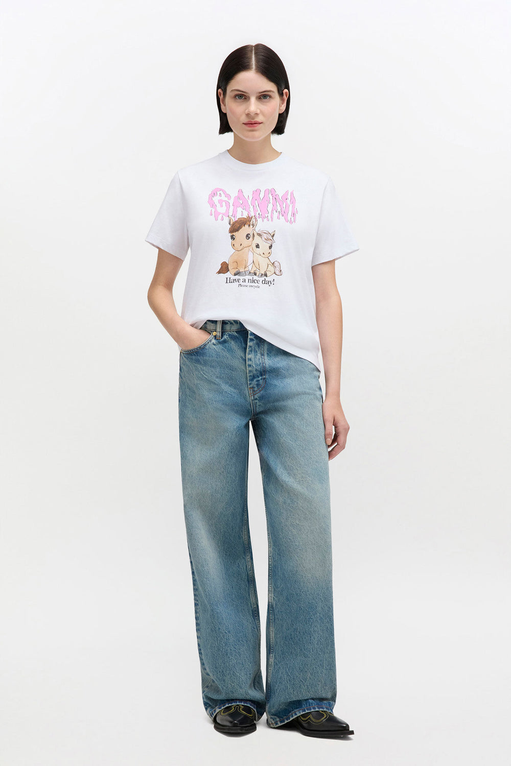 GANNI Discount Graphic Cotton T-shirt