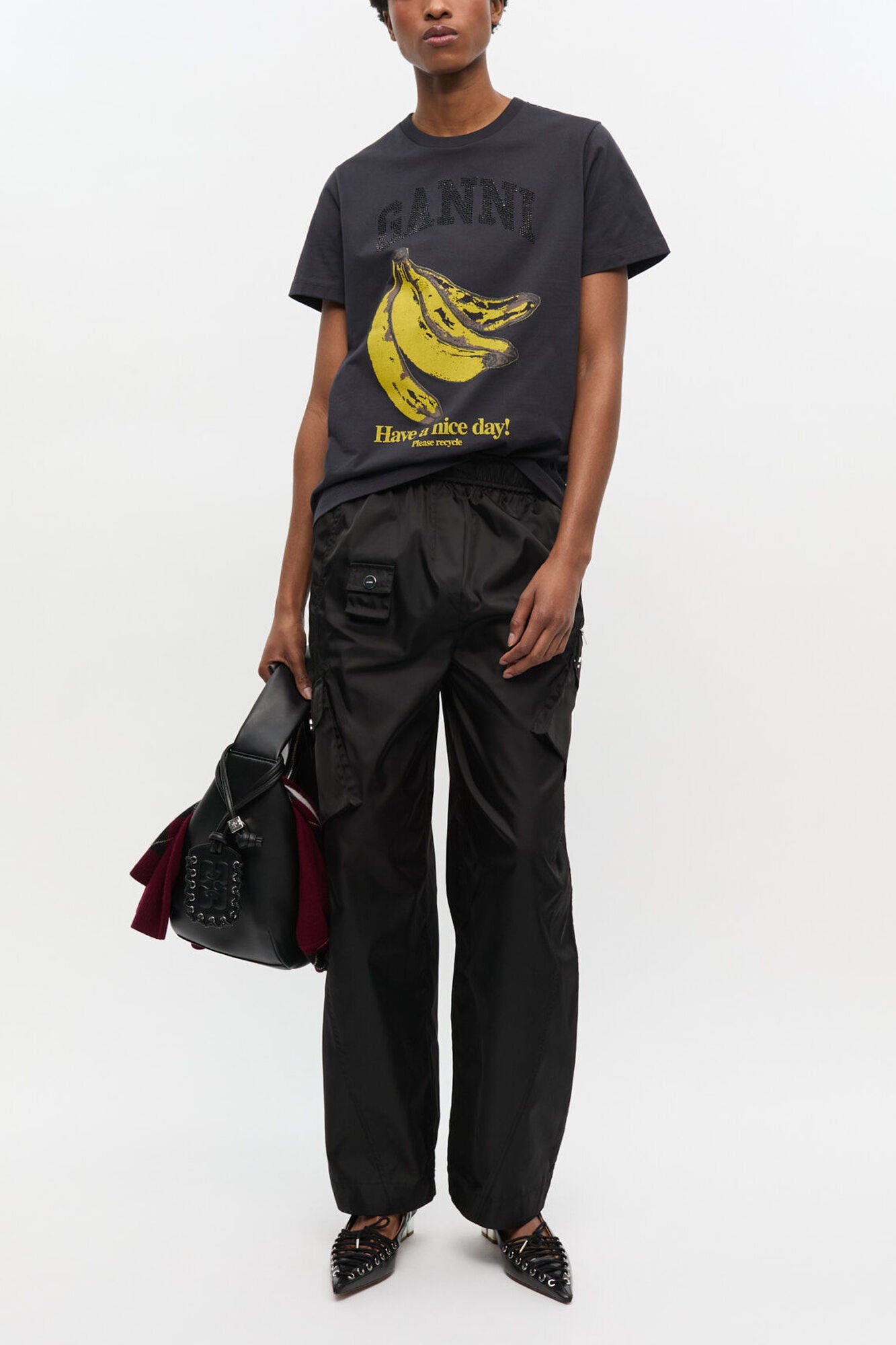 GANNI Outlet Black Banana Graphic T-shirt