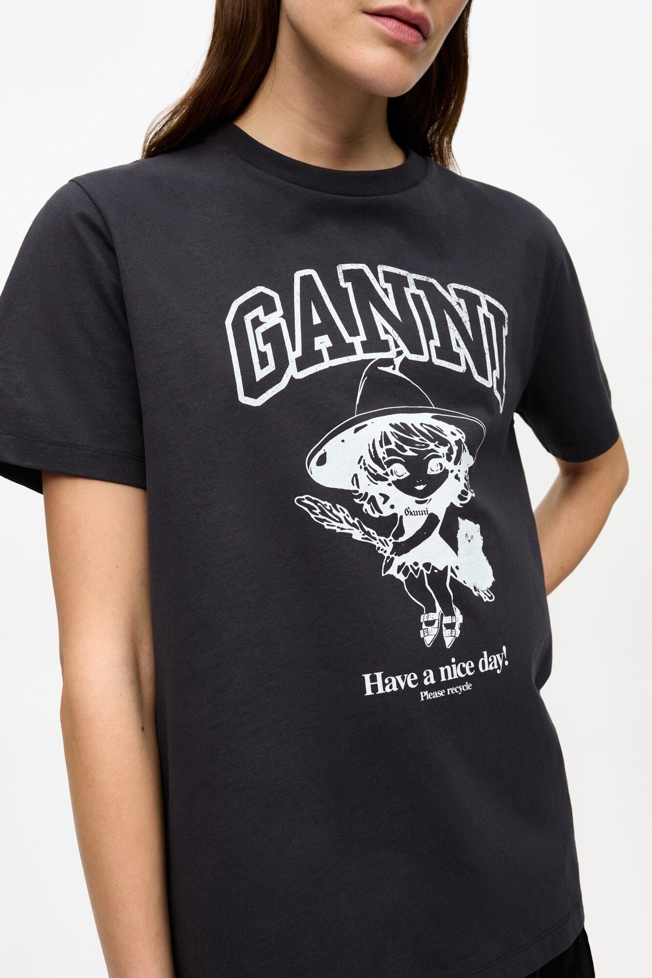 GANNI New Black Basic Cotton Witch Relaxed T-shirt