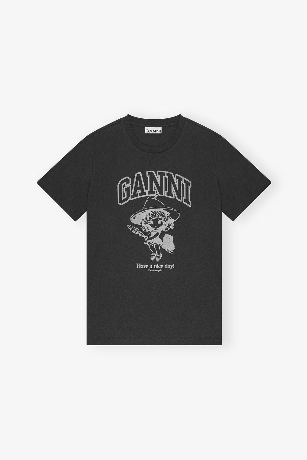 GANNI New Black Basic Cotton Witch Relaxed T-shirt
