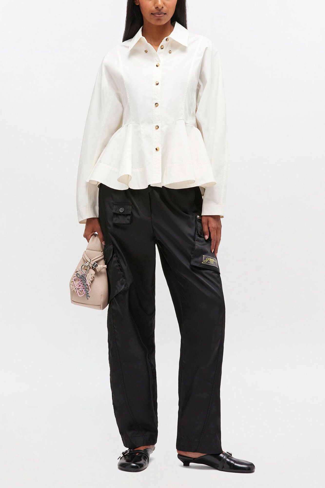 GANNI For Sale Ivory Peplum Shirt