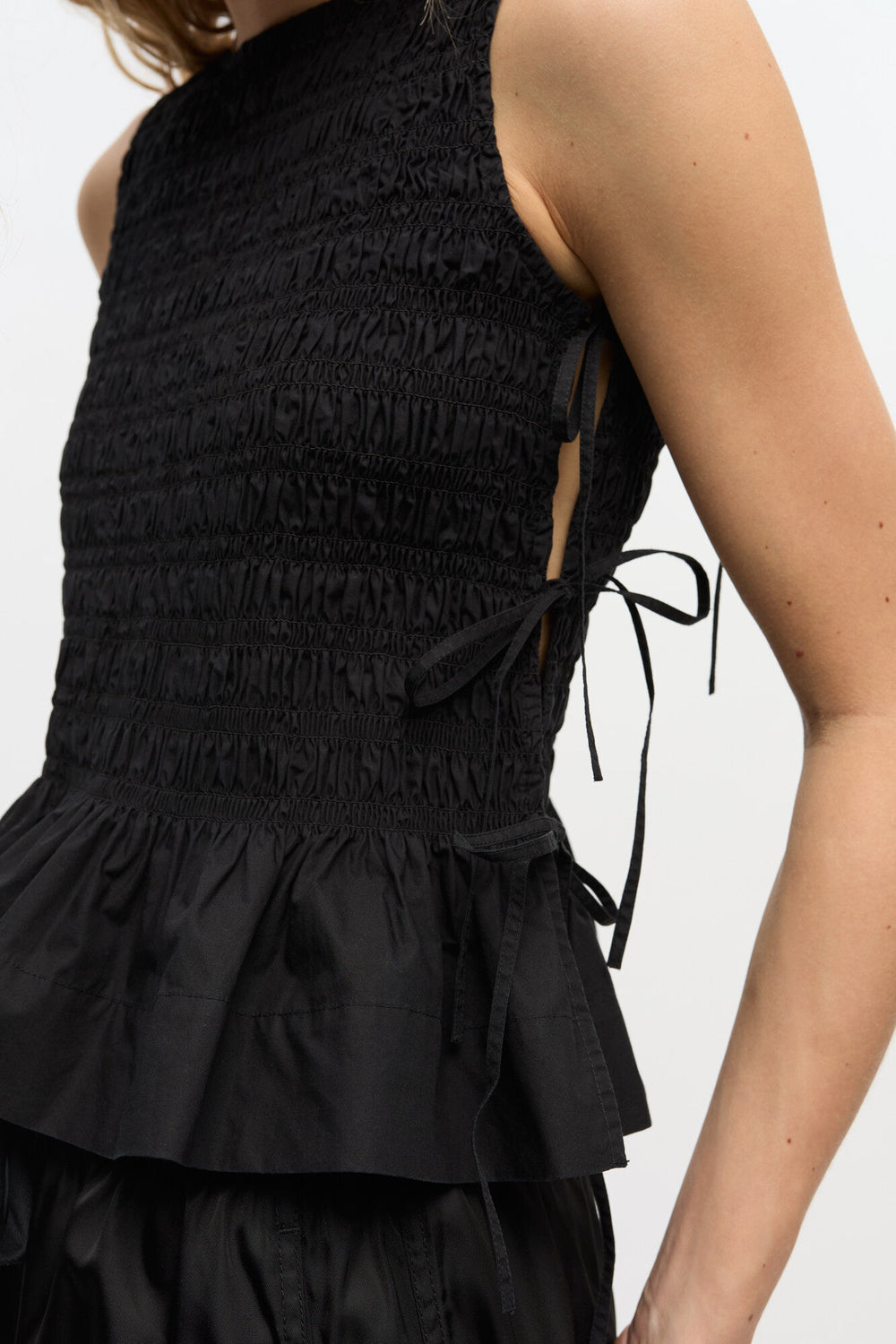 GANNI On Sale Black Cotton Smock Tie Top