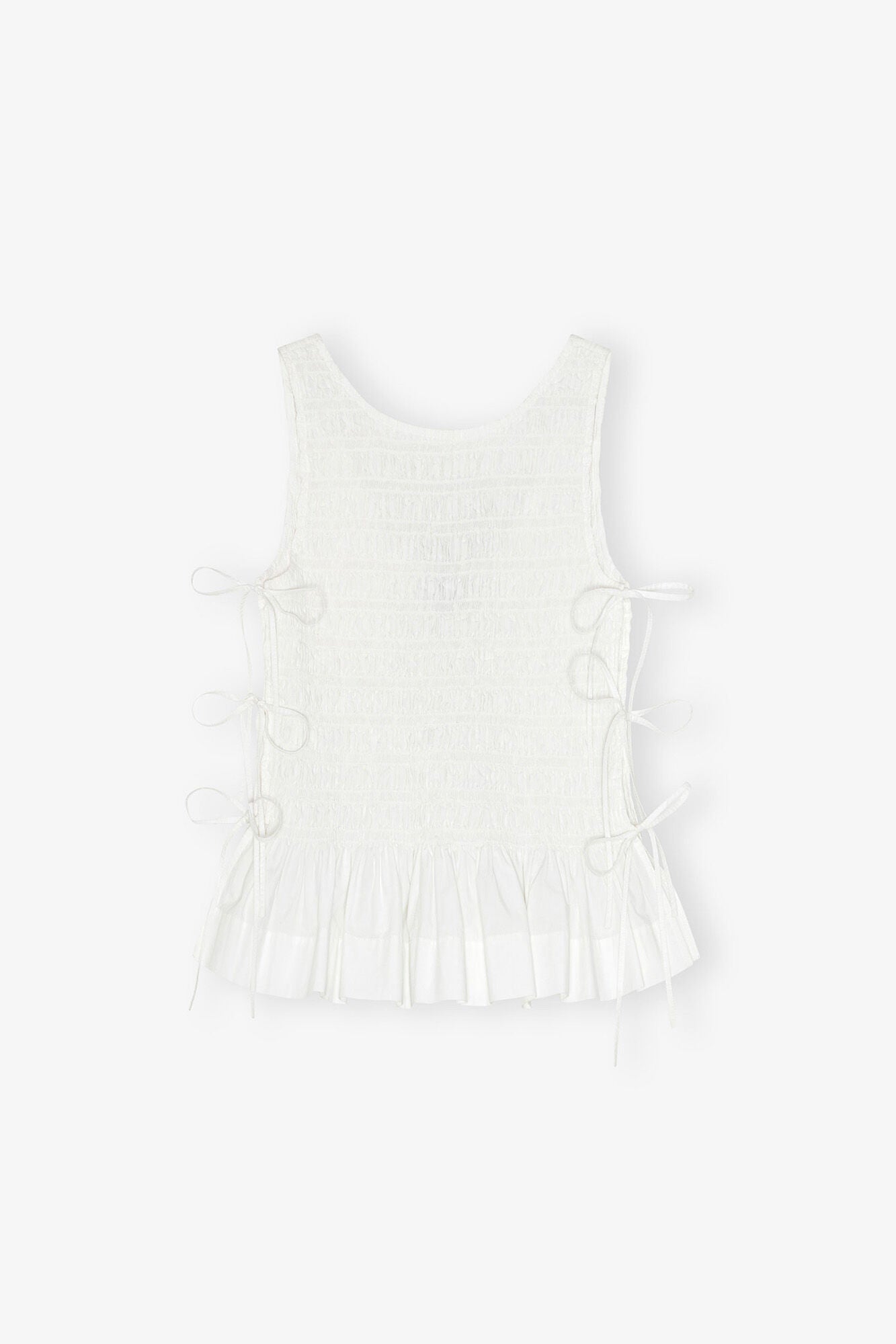 GANNI Outlet Top in White Smocked Cotton