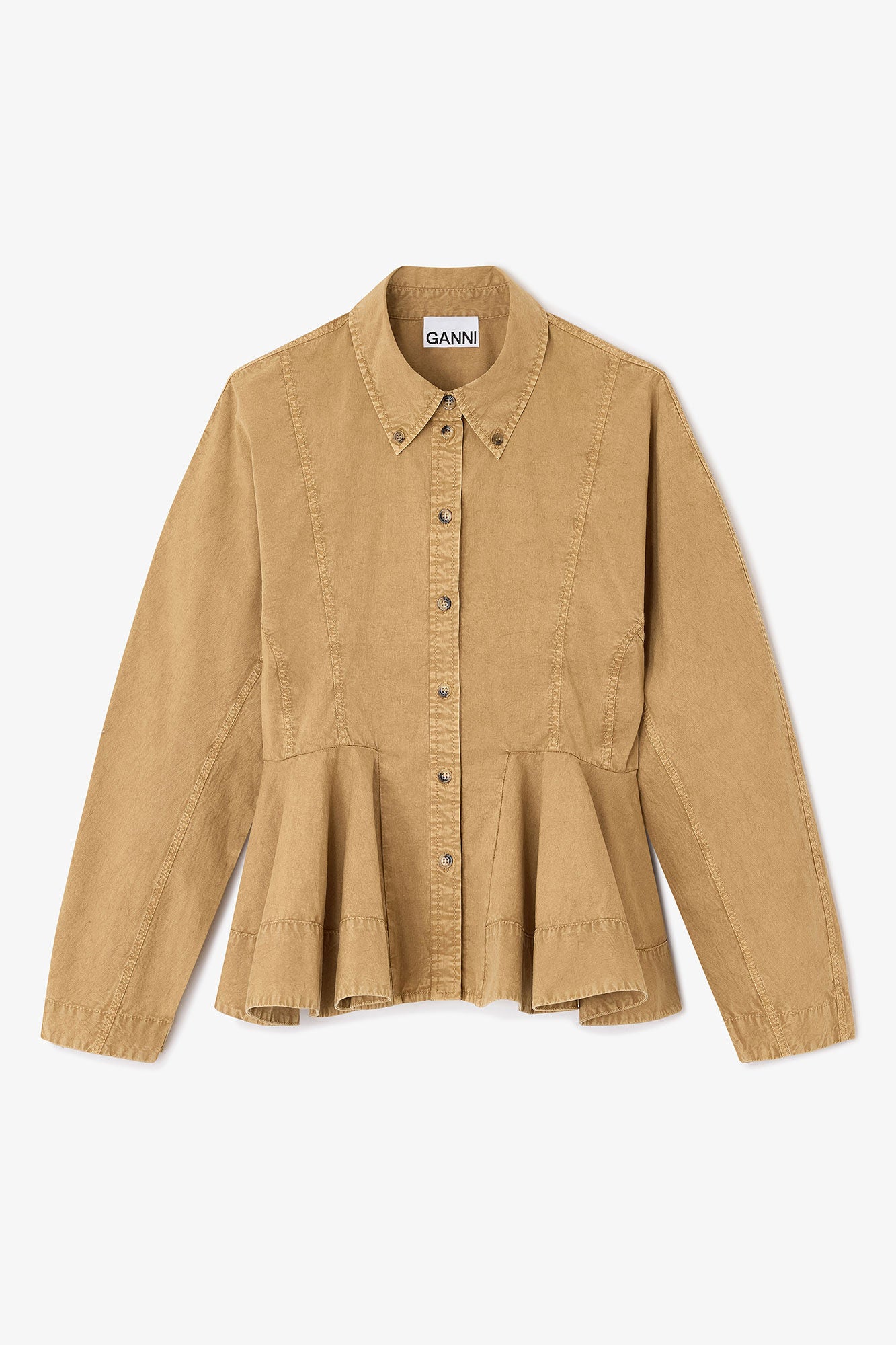 GANNI New Beige Washed Peplum Shirt