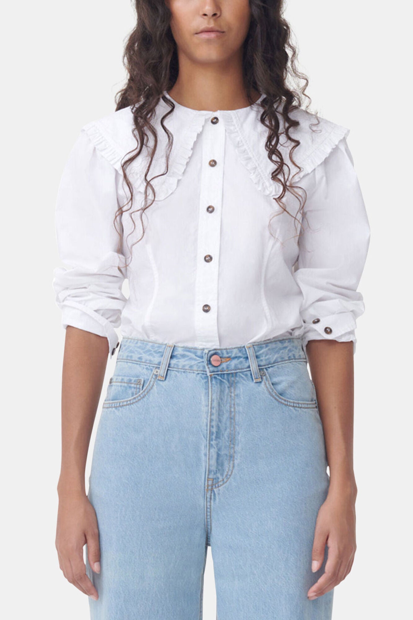GANNI On Sale White Frill Collar Poplin Shirt